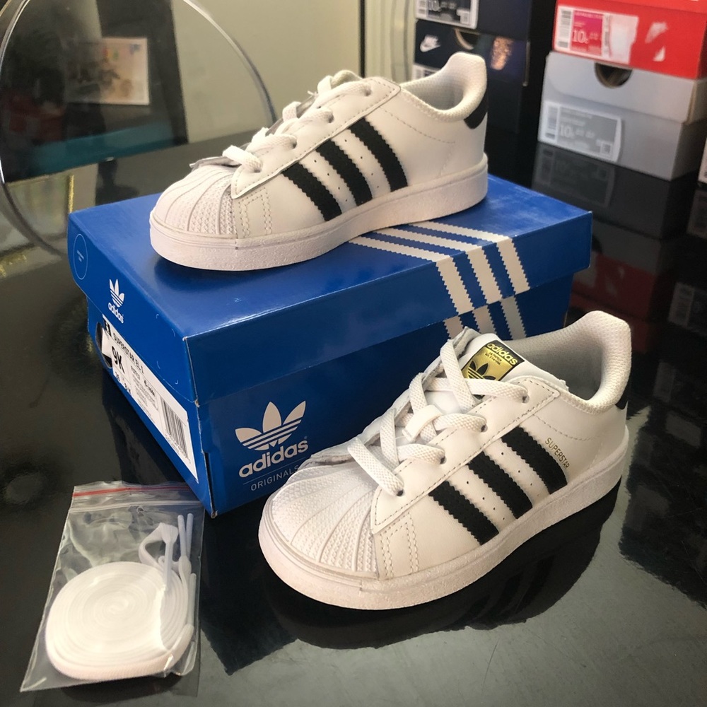 9C WHITE ADIDAS SUPERSTARS